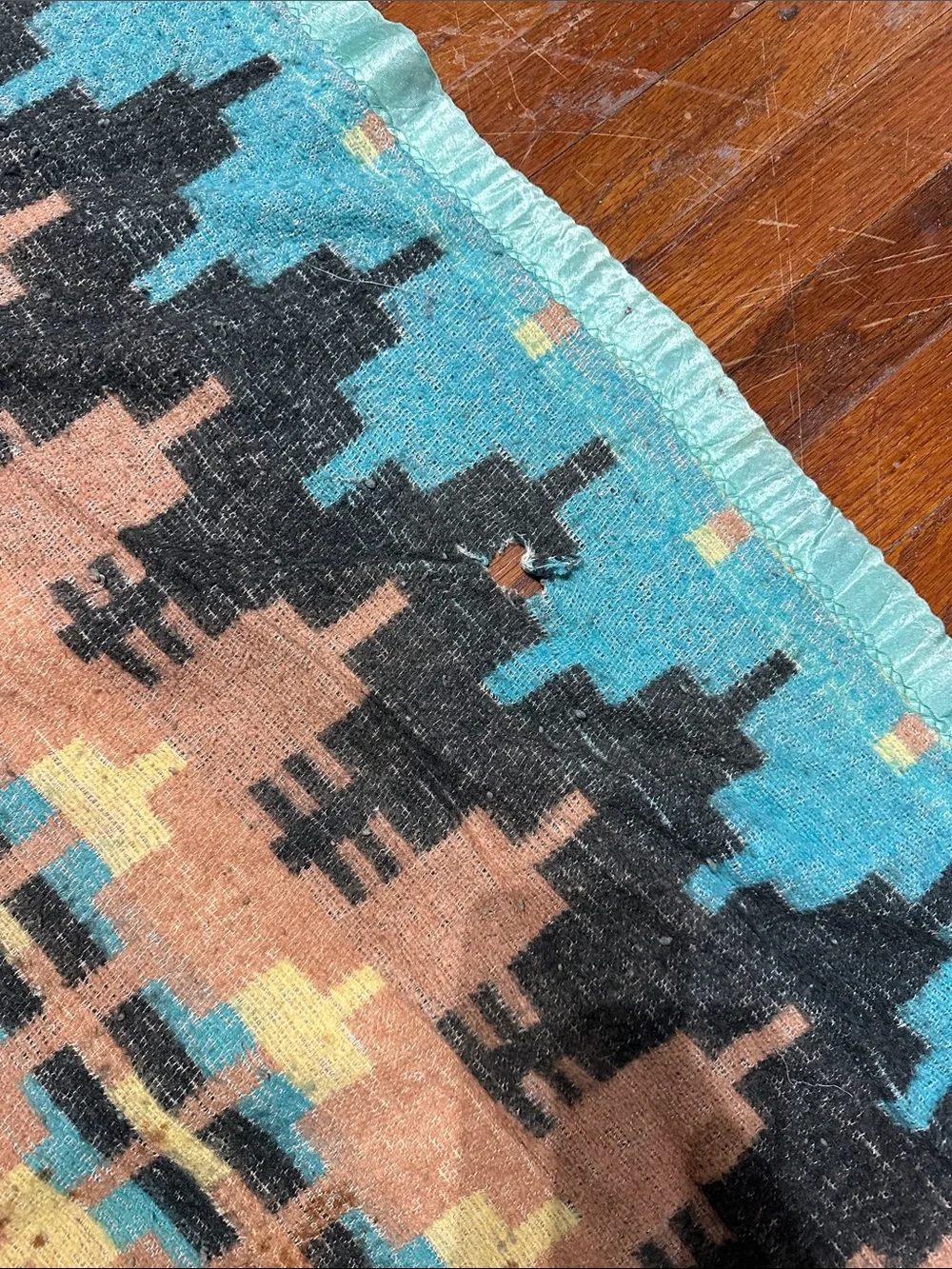 Vintage 40s Cotton Aztec Camp Blanket As Is